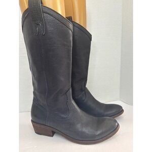 Frye Women's 7.5 Shirley Tall Western Boots Black Navy Blue Leather Cowboy